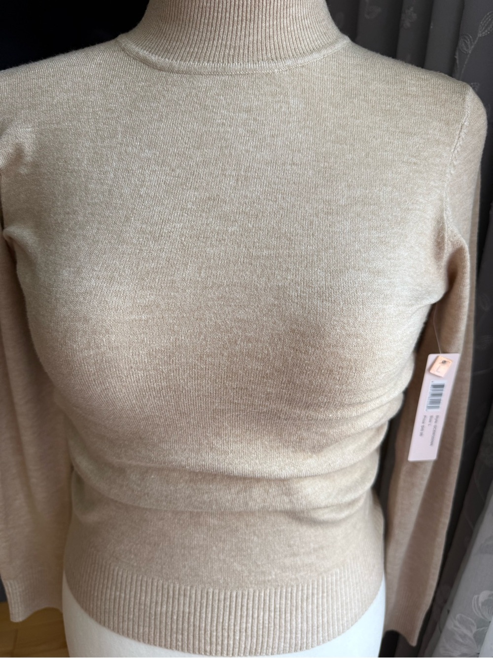 Women’s Cream Turtleneck Sweater — Lightweight Rib-Trim Knit